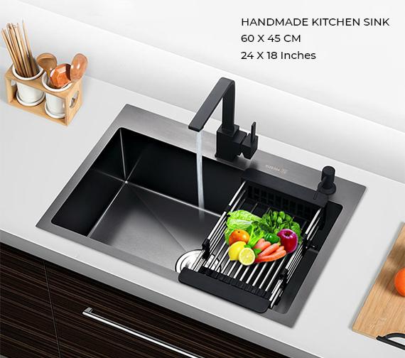 60 x 45 Black Kitchen Sink Handmade