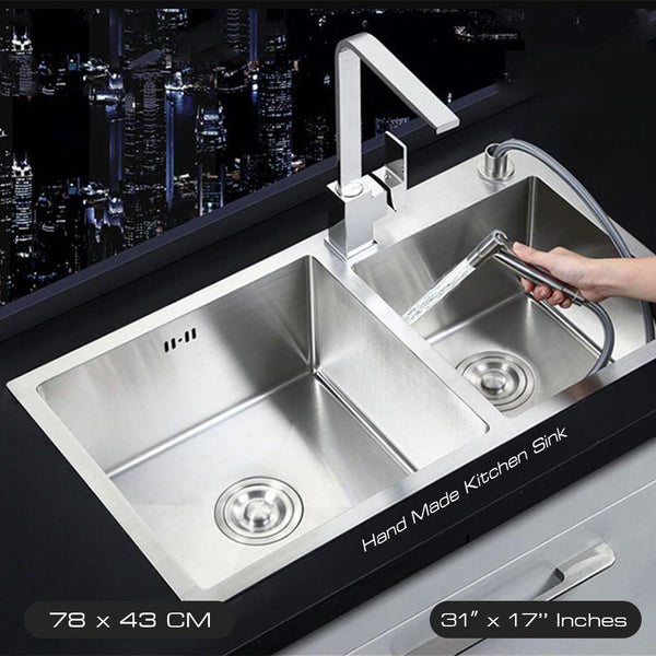 78 x 43 Double Kitchen Sink Handmade Without Tap